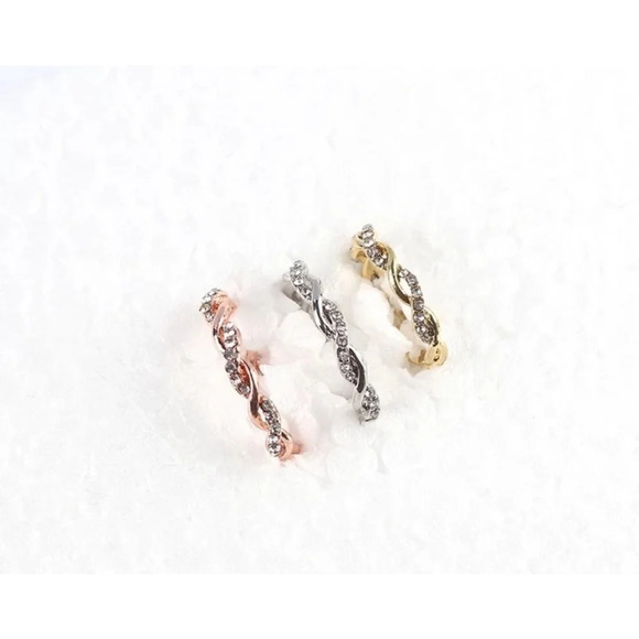NEW 14k Rose Gold-Plated S925 Simulated Diamond Eternity Twist Ring, Size 7.5 - Picture 2 of 14